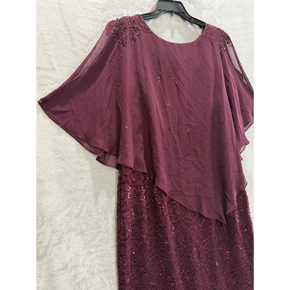 NWT SLNY Evening Gown Women Plum Sequin Lace Chiffon Cape Overlay Dress 14W $169 - Picture 7 of 16